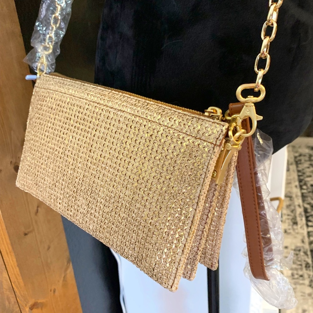 NWOT gold & Brown sparkly crossbody bag